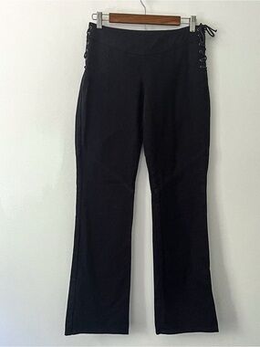 Vintage Ralph Lauren Y2k 2000s Side Lace Up Bootcut Black Pants 4 Cotton